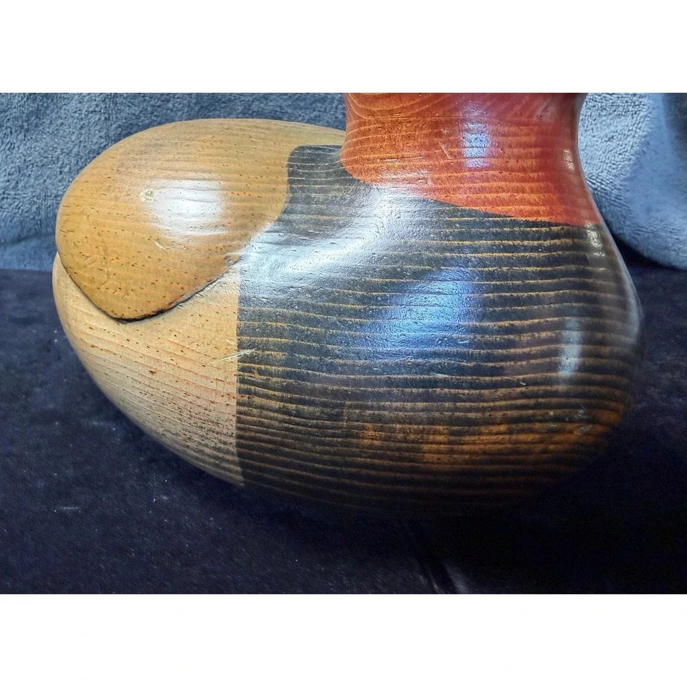 John Bass Signed Hand Carved Wooden Redhead Duck Decoy Figurine 12.5 Inch